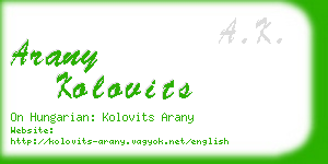 arany kolovits business card